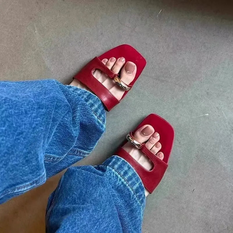 Leather and rubber square toe outdoor slippers shown in available colours