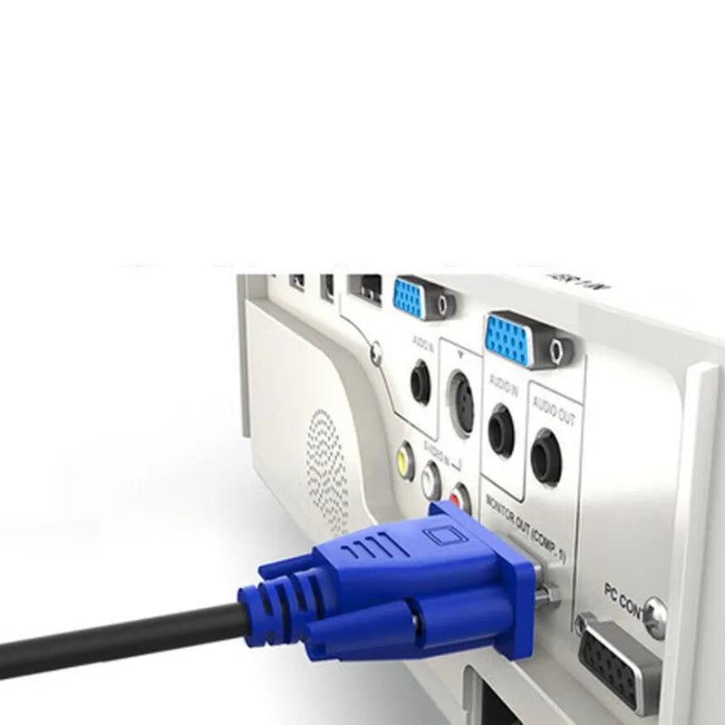 Black VGA cable with blue connectors, nickel-plated terminals, 1.5 metre length for monitor connections