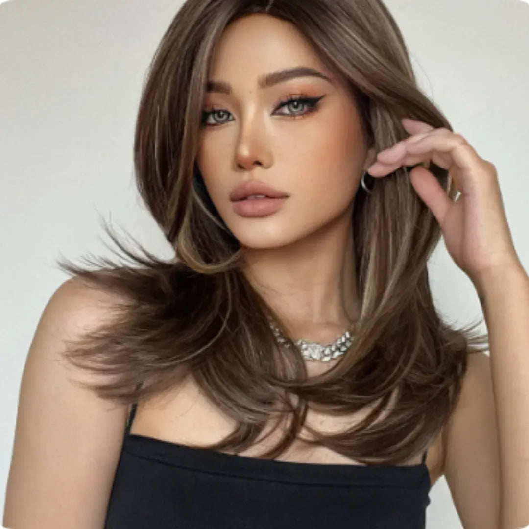 Mid-length curly synthetic wig with gradient colour effect in three colour options