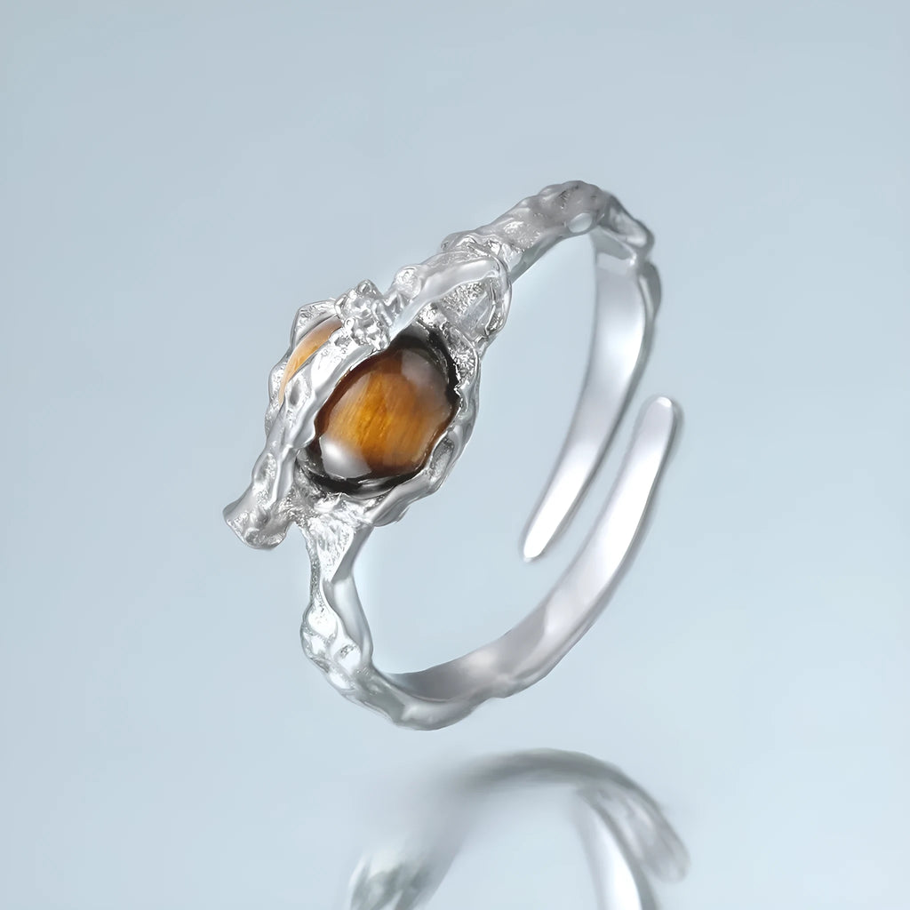 Women's adjustable Saturn open ring in white gold colour on silver.