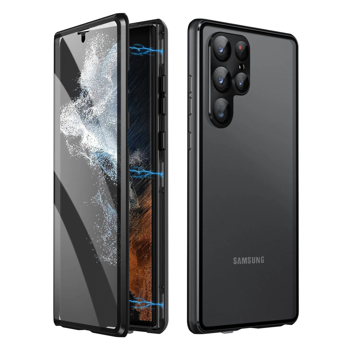 Samsung S24 Ultra phone case with magnetic frame and mirror privacy screen in multiple colour options.