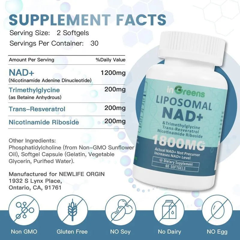 Bottle of NMN gel capsules with choice of 60 or 120 pieces per container