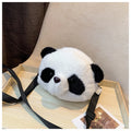 Soft plush panda head crossbody bag with cylindrical design and sandwich pockets