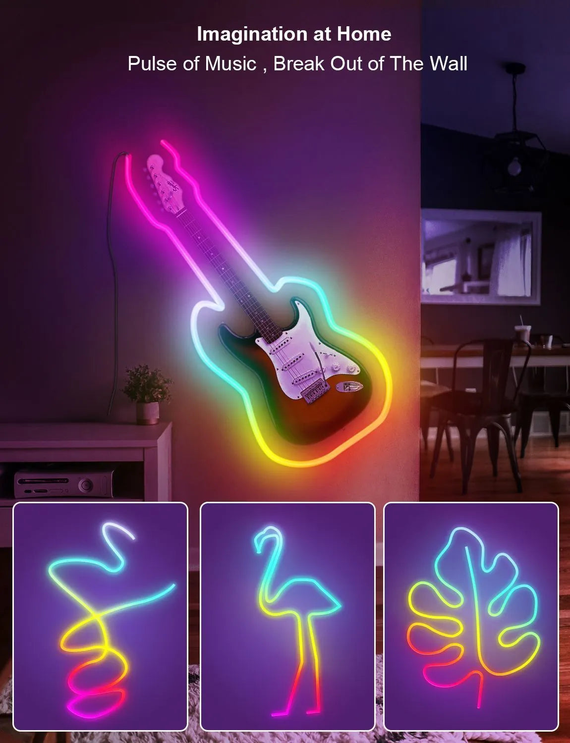 3-metre USB-powered RGB neon LED strip lights with remote control on colour box packaging