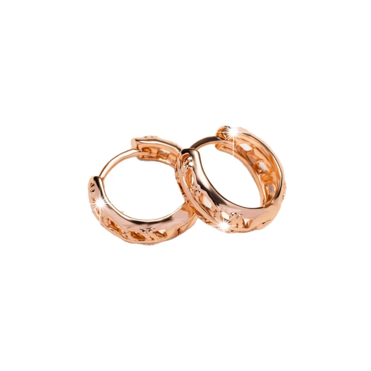 Rose gold hollowed leaf copper earrings with heart and leaf shapes