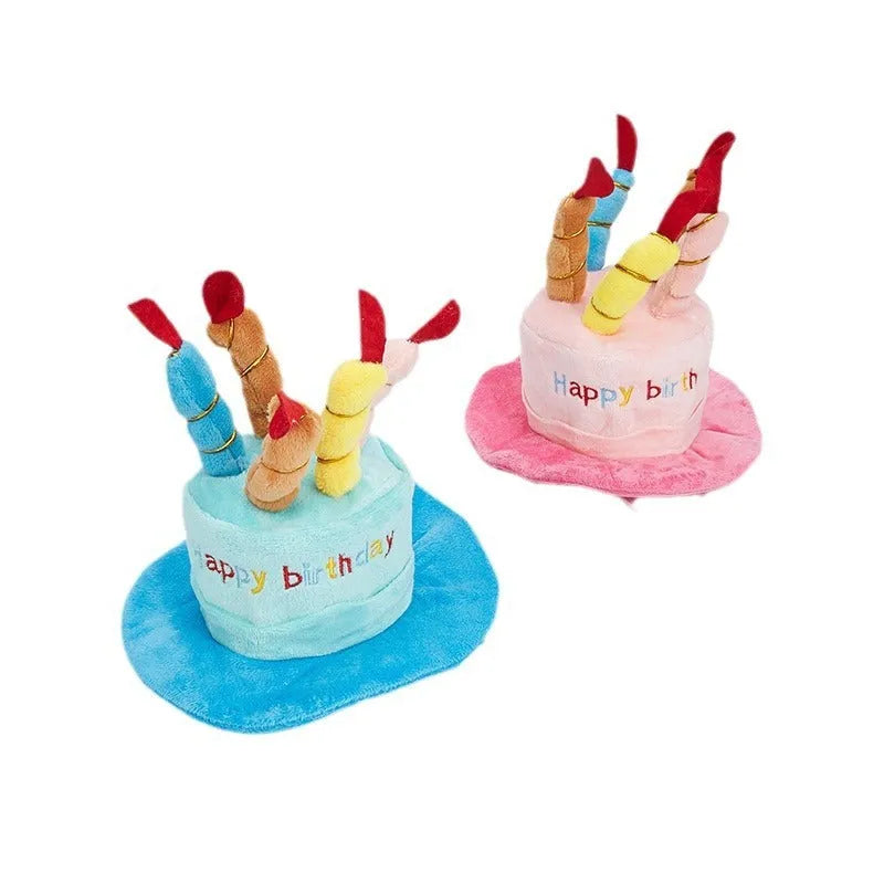 Blue and pink birthday hat for small dogs measuring 21cm wide by 15cm tall