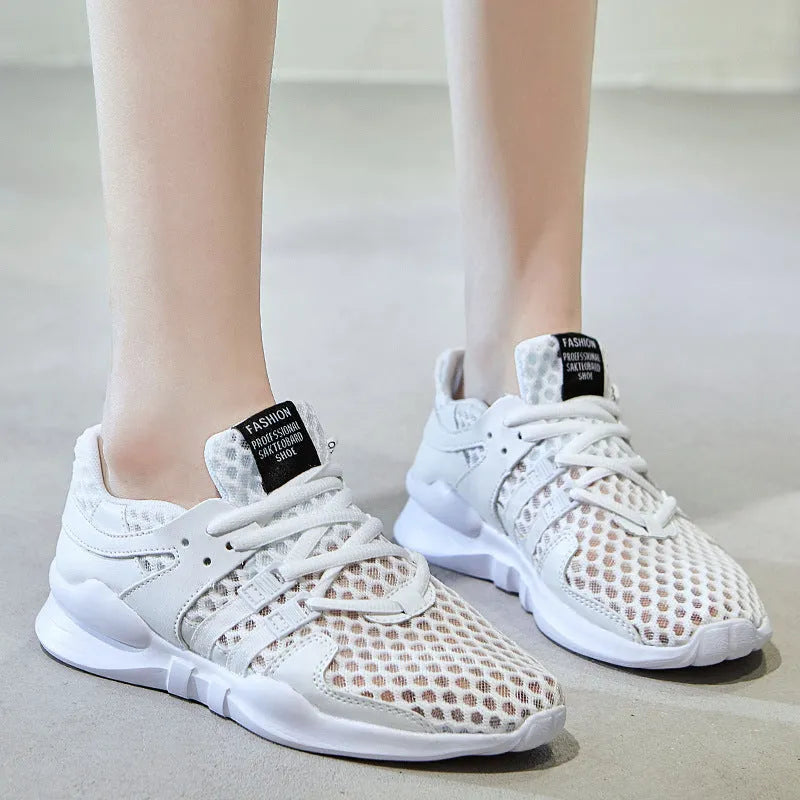 Low top hollow mesh sneakers with round toe and flat heel in breathable summer design