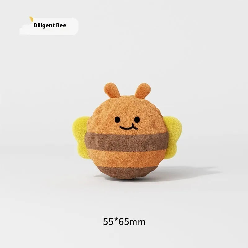 Spherical cartoon dog teeth cleaning toy with sounding feature in chick, bee, and pig styles