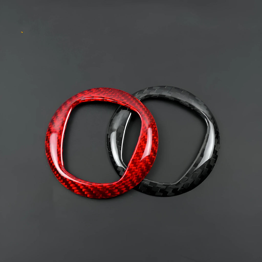 Real dry carbon fibre decorative sticker frame for car steering wheel in black and red options