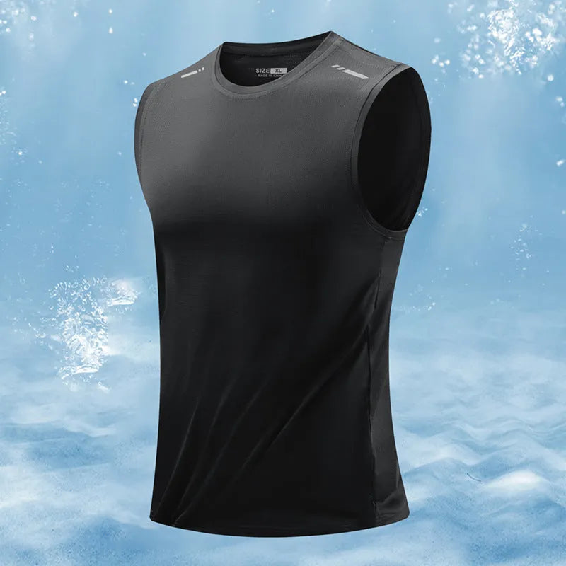 Men's loose-fit sleeveless waistcoat vest in a solid colour, made from bamboo and polyester blend fabric.
