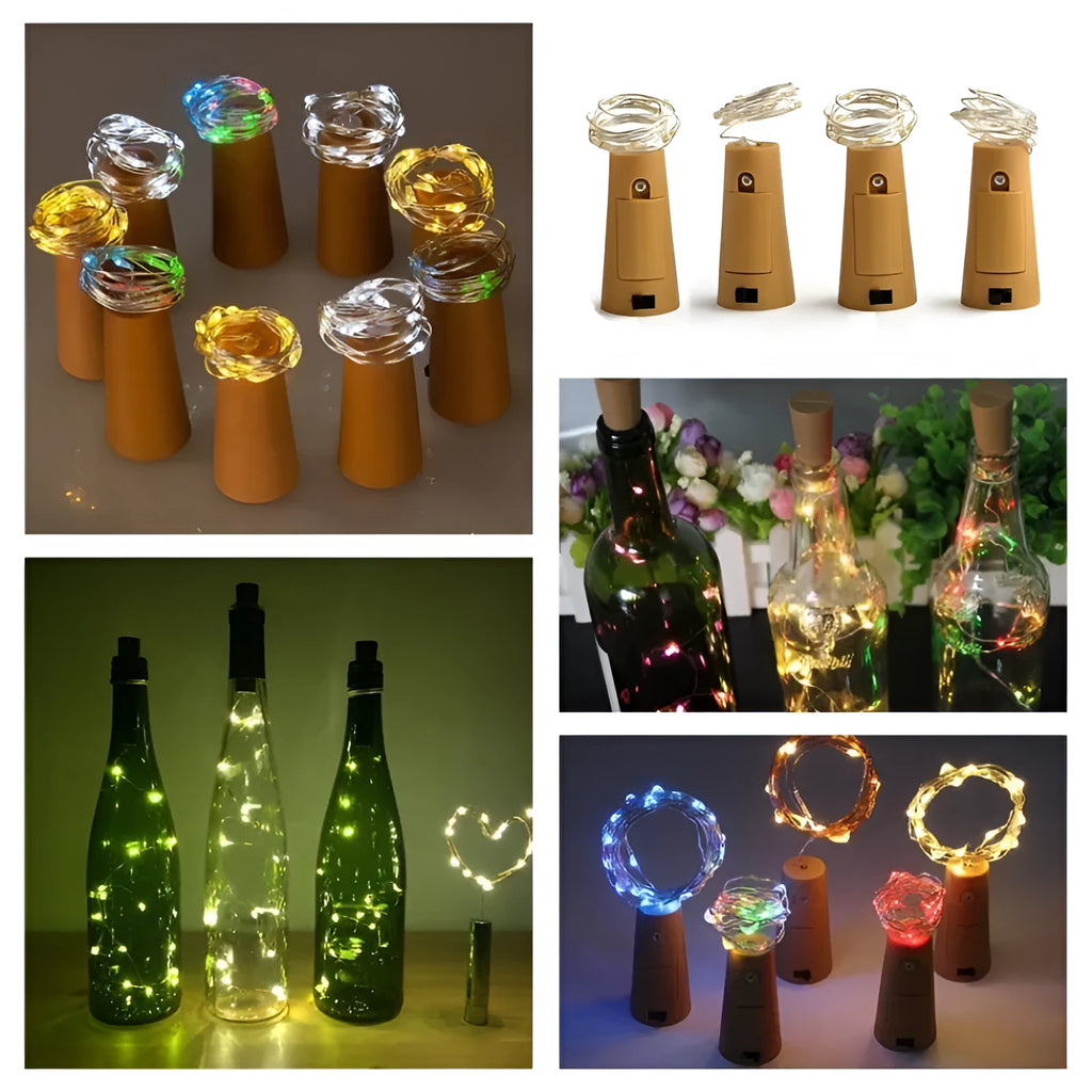 LED wine bottle lights string with flexible copper wire and bottle stopper for decorative lighting