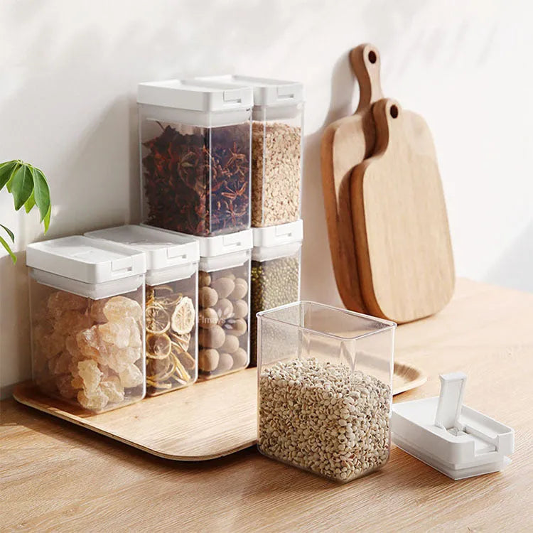 White transparent plastic Japanese-style storage tank for whole grains with 400ml capacity