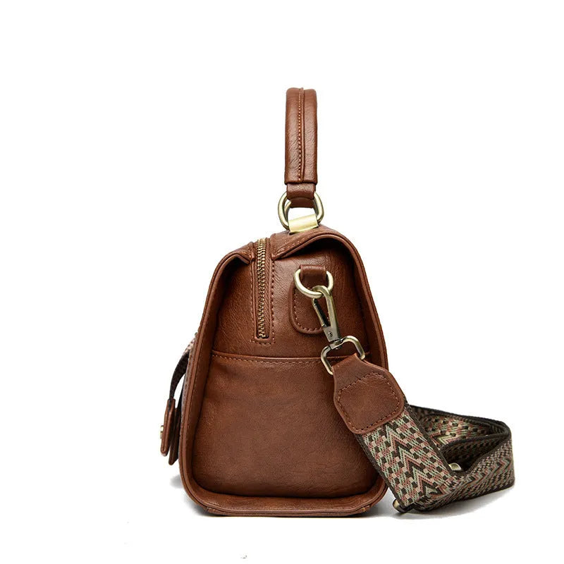 Women's soft PU one-shoulder crossbody bag in horizontal square shape with retro style