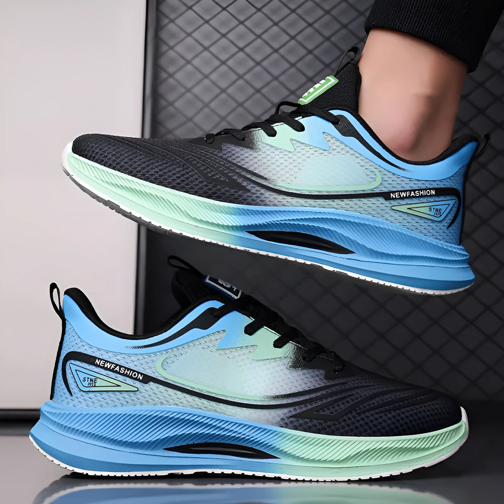 Low-top men's casual shoes with woven mesh upper and rubber sole in solid colours.