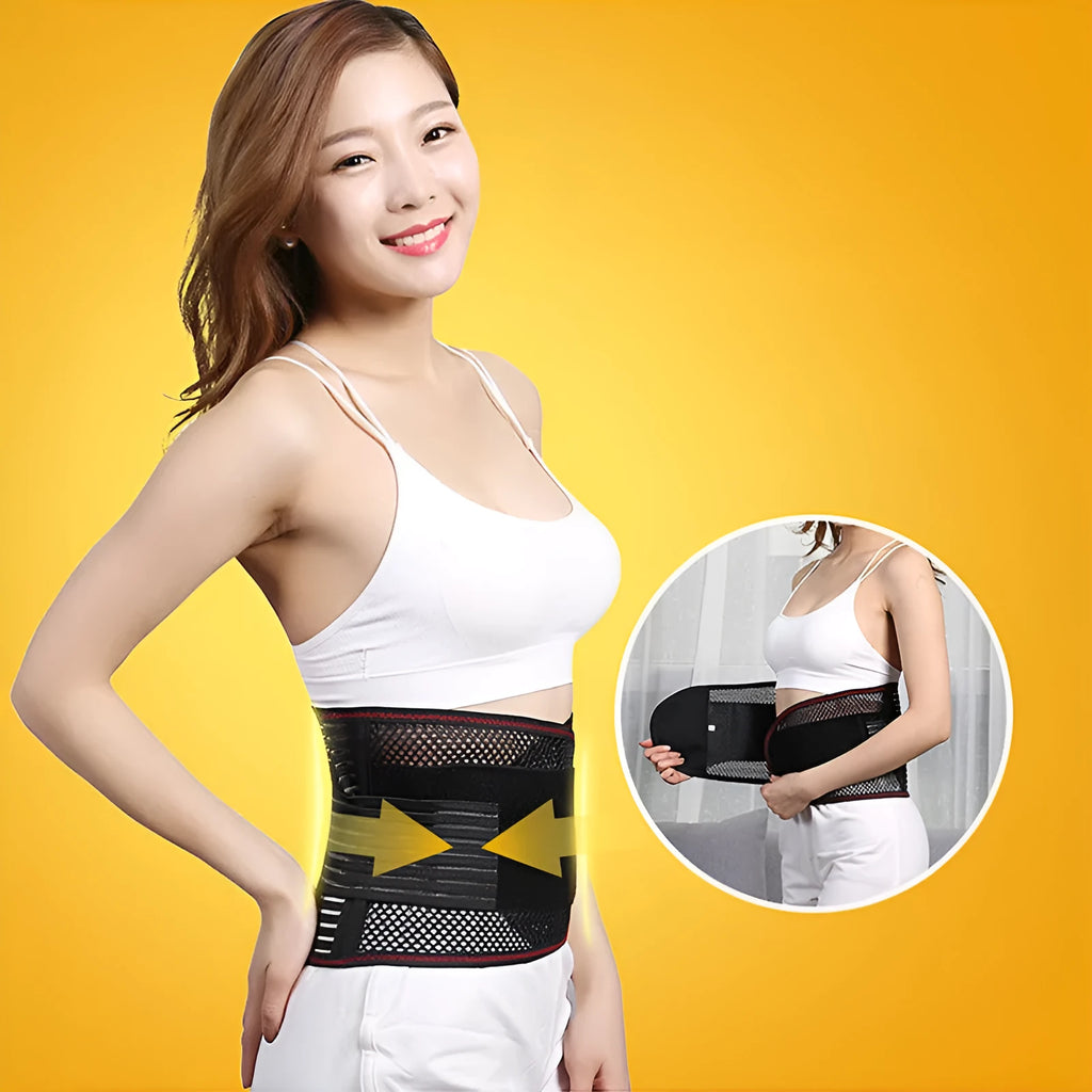Black sports waist support belt with steel plate for lumbar protection during athletic activities