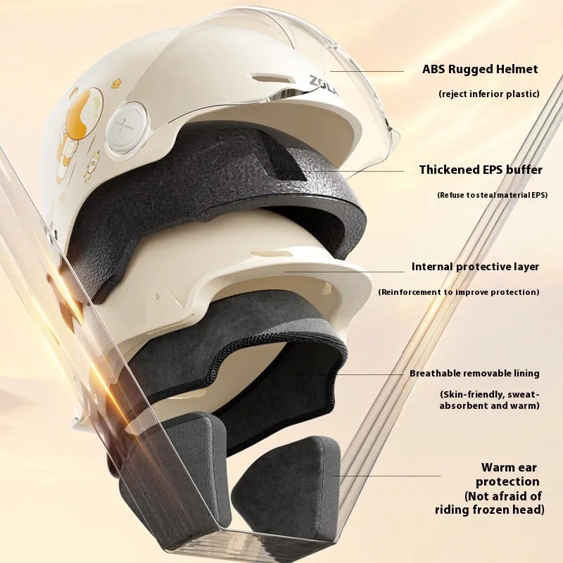 Motorcycle half helmet in black or khaki with ABS construction and lens options for commuting