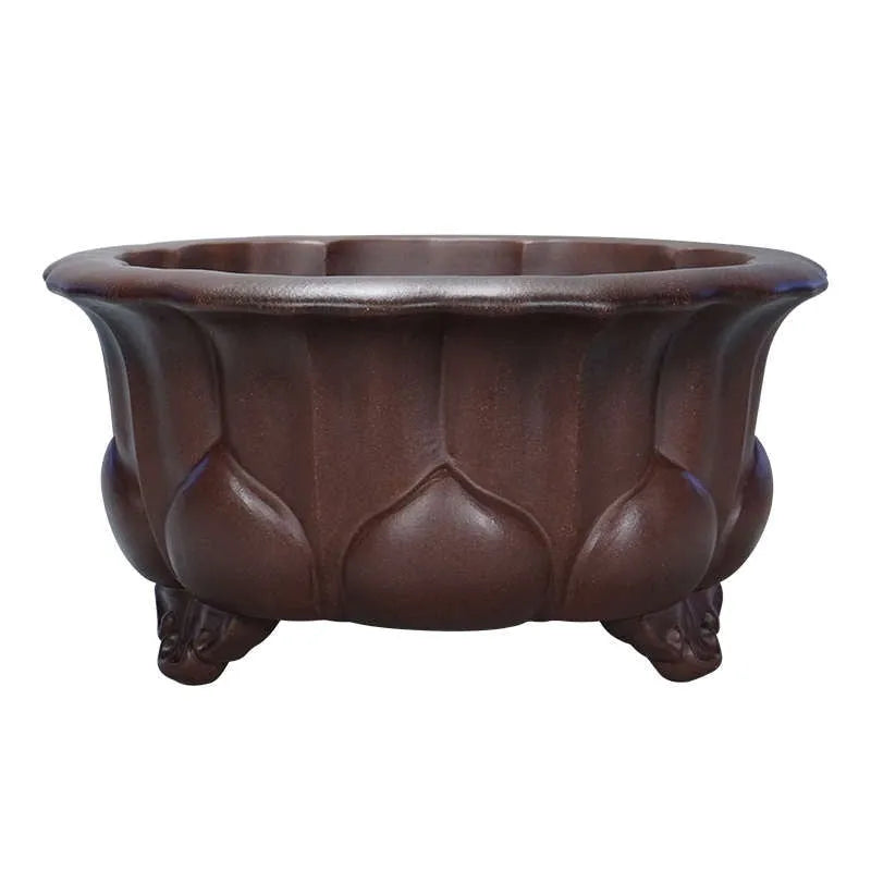 Purple sand ceramic succulent flowerpot with antique finish and Chinese classical design measuring 37x37x20cm
