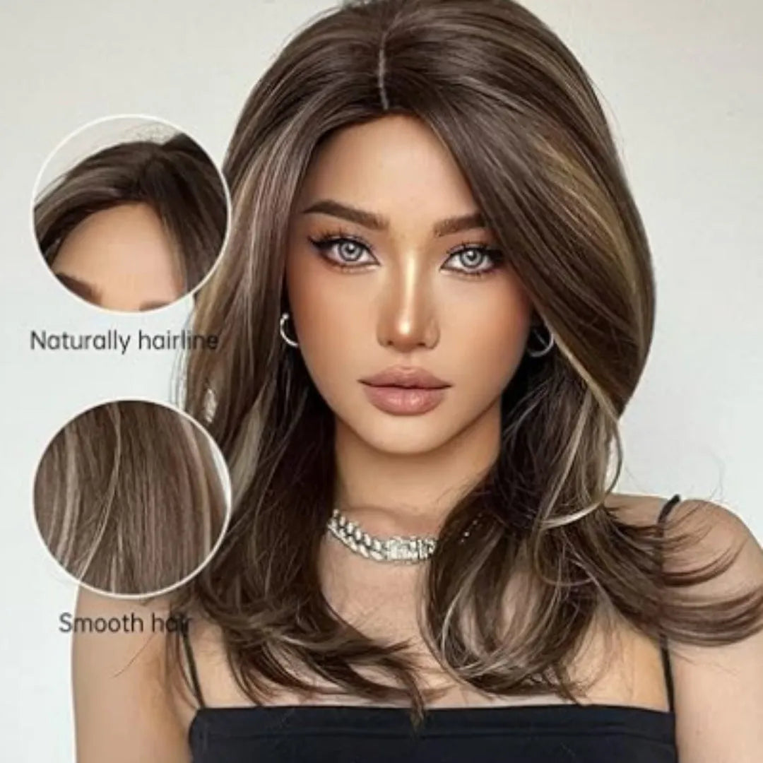 Mid-length curly synthetic wig with gradient colour effect in three colour options