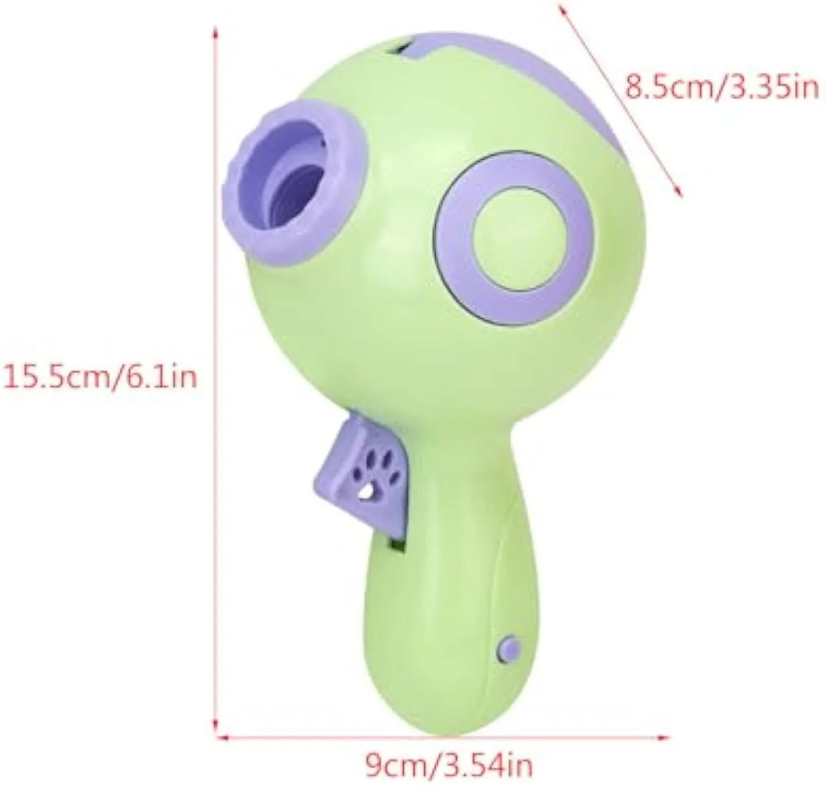 Green, orange, and pink dog treat launcher toy for remote feeding and interactive play