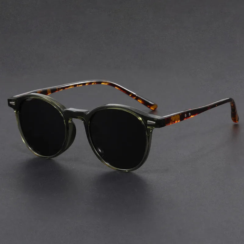 Ultra-light round frame retro sunglasses with polarised grey lenses in multiple colour combinations