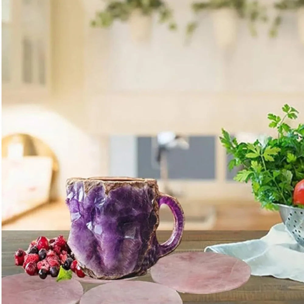 Resin mineral crystal design coffee mug with handle in assorted colours