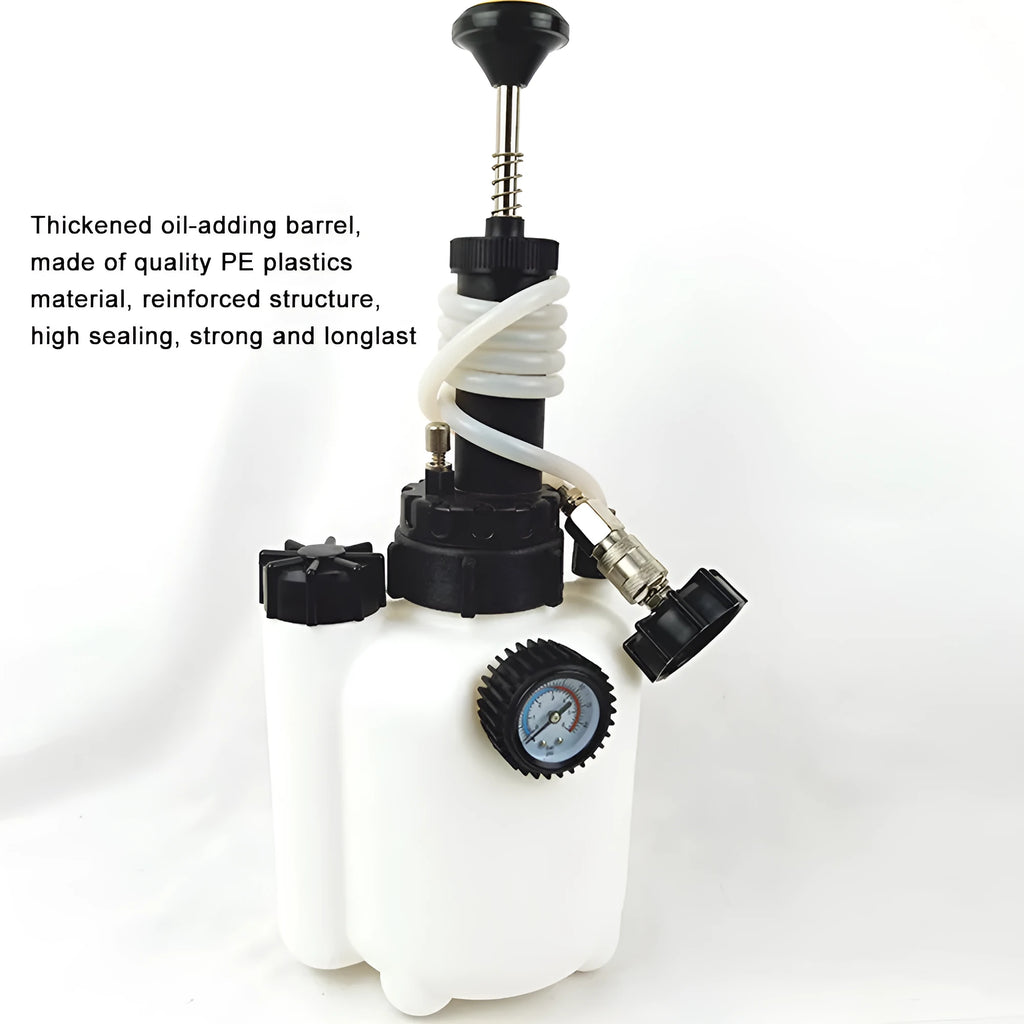 White plastic 3 litre brake oil tank replacement tool with copper piping