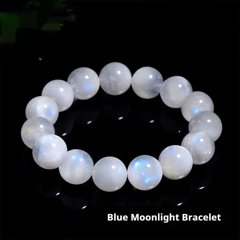 Natural blue moonlight moonstone round bead bracelet with geometry shape in white