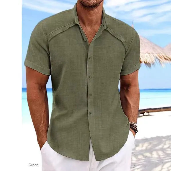 Hawaiian casual short sleeve shirt in solid colour with thin cotton blend fabric