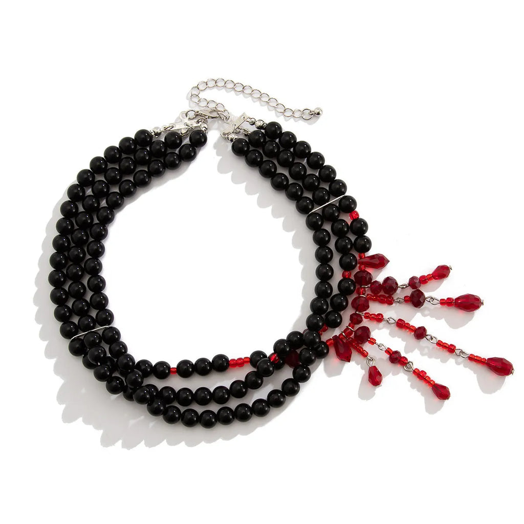 Halloween blood drop necklace with crystal pendant and imitation pearls on adjustable chain