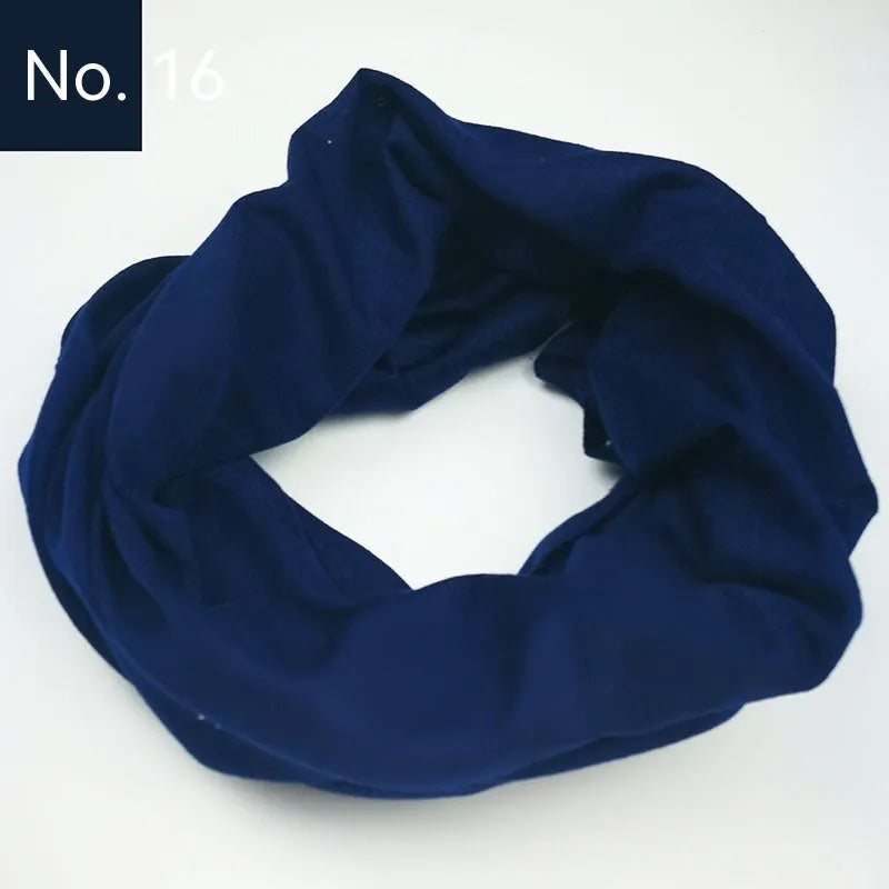 Lightweight polyester magic headscarf shown in multiple colour options for outdoor sports.