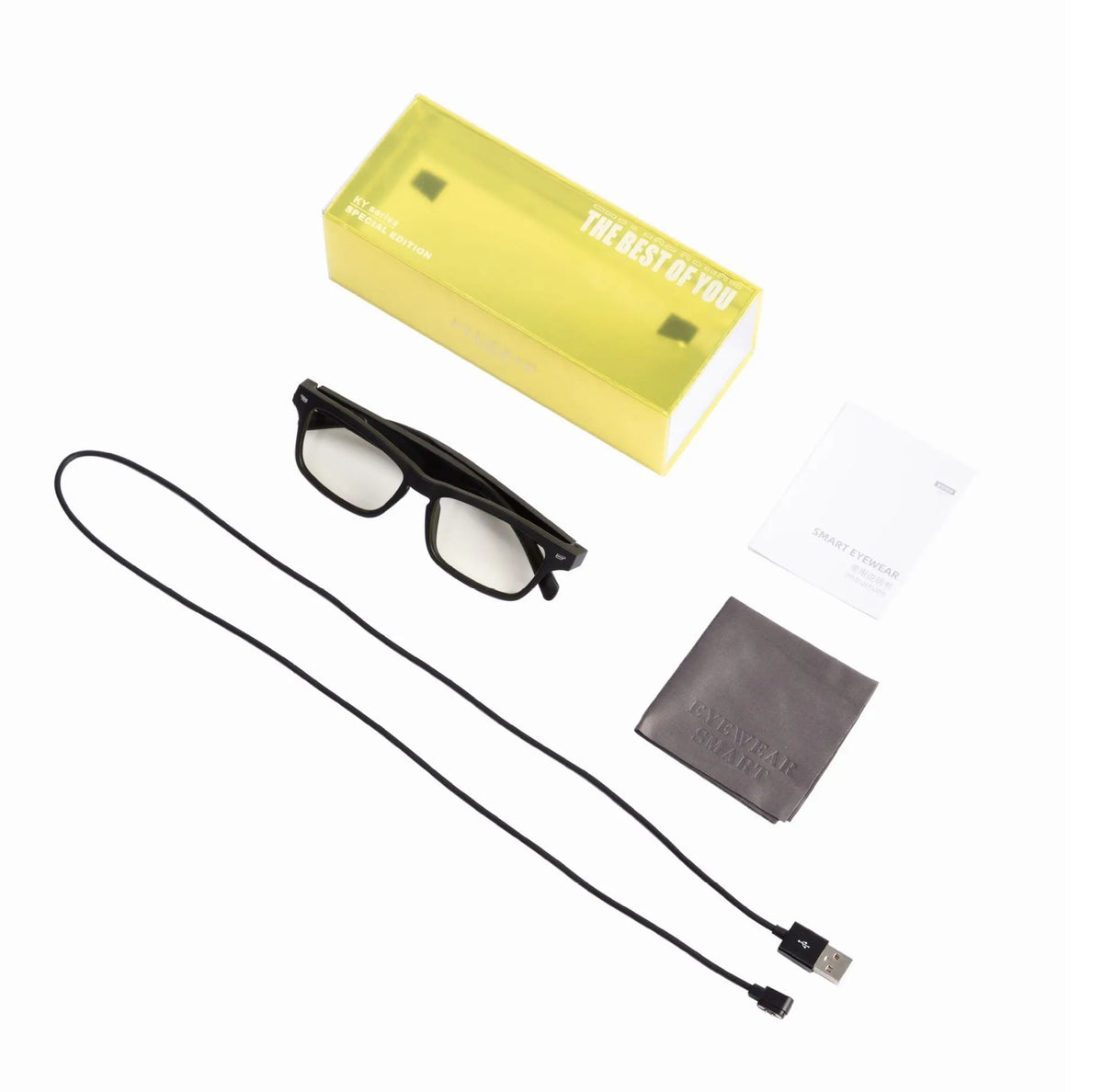 Unisex smart glasses with tinted lenses and Bluetooth audio for hands-free calls and music.