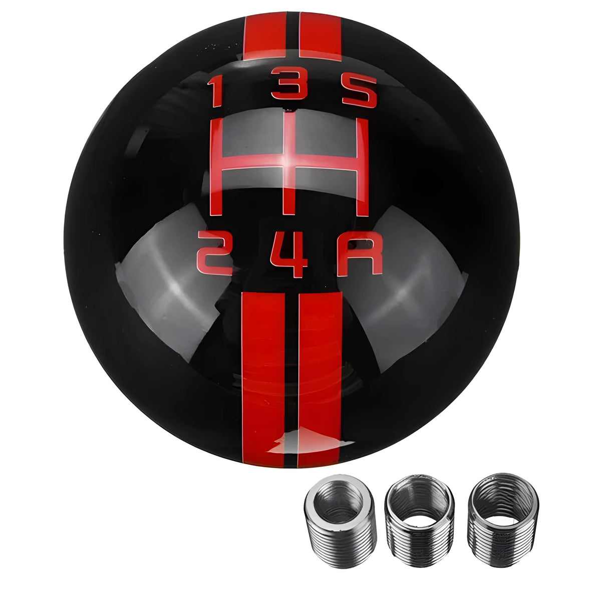 Black acrylic 5-speed car gear head with '5th Gear' in red lettering and three silver screw adaptors