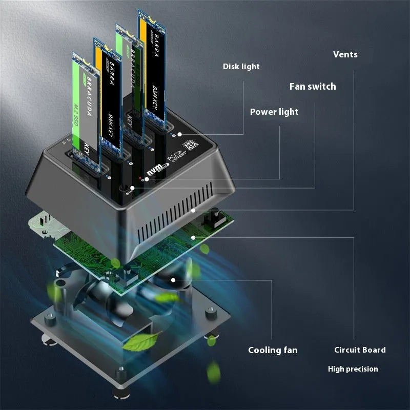 Aluminium M2 SSD cooling base chassis in K30174P2 colour, dimensions 90mm by 78mm by 34mm.