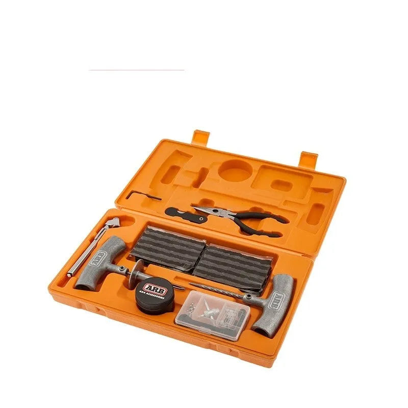 Speedy Seal emergency car tyre repair tool set in a compact case with insertion tool, reamer, and pressure gauge.