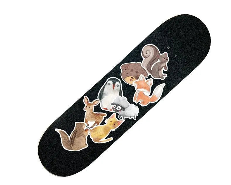 36 retro beach stickers with surfing and travel designs on PVC with matte film, sizes 6-10cm