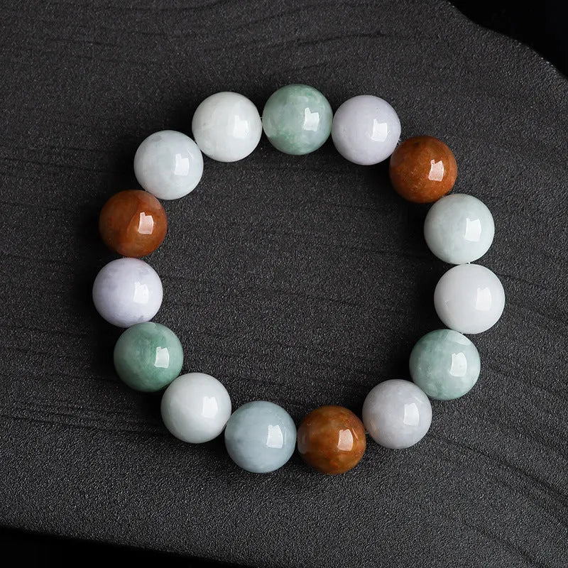 Women's natural Myanmar jade bracelet with three-colour 13mm beads and certificate
