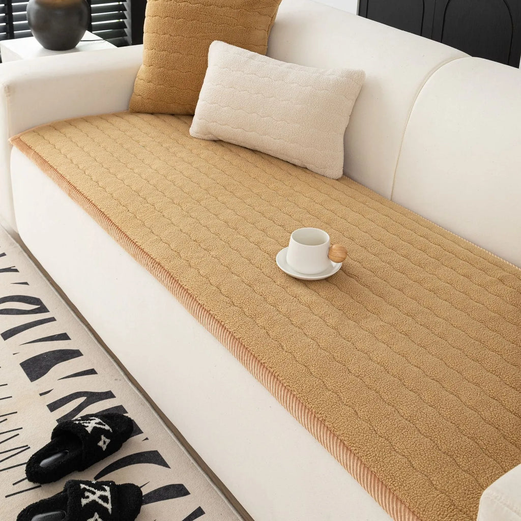 Plush non-slip sofa cushion in solid colour, available in six colours and five sizes from 70x70cm to 70x240cm