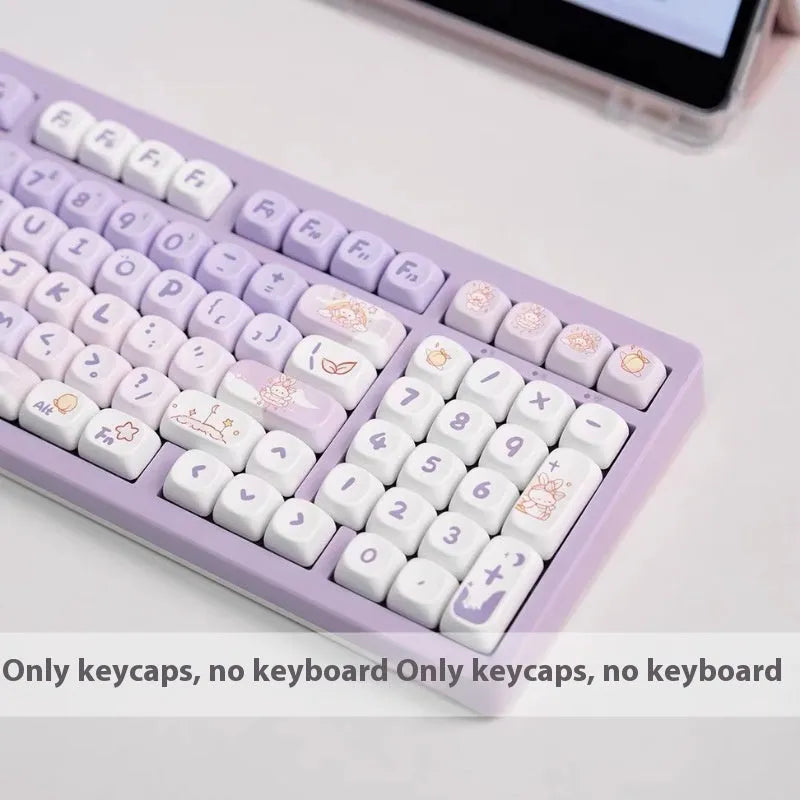 PBT gradient purple key cap set with custom Coeco rabbit design for mechanical keyboards
