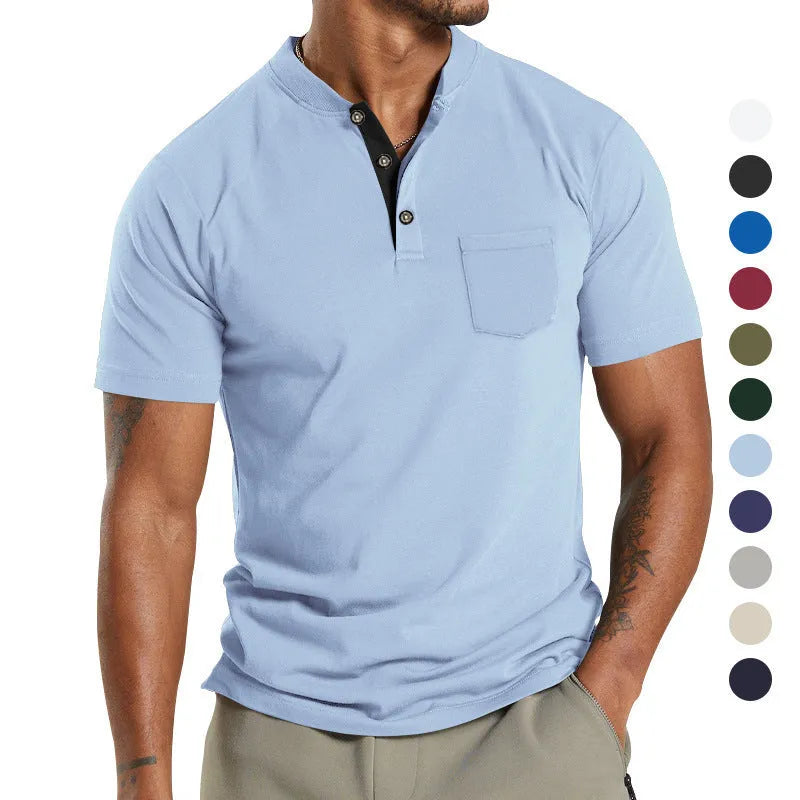 Men's plus size short sleeve button-down shirt in light grey with front pocket