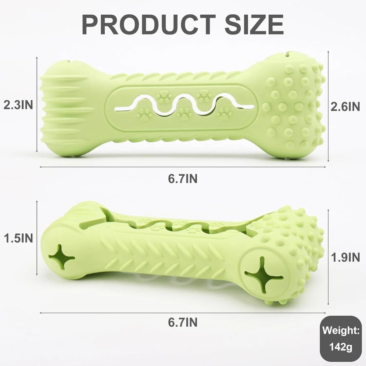 Blue bone-shaped natural rubber dog chew toy on a white background