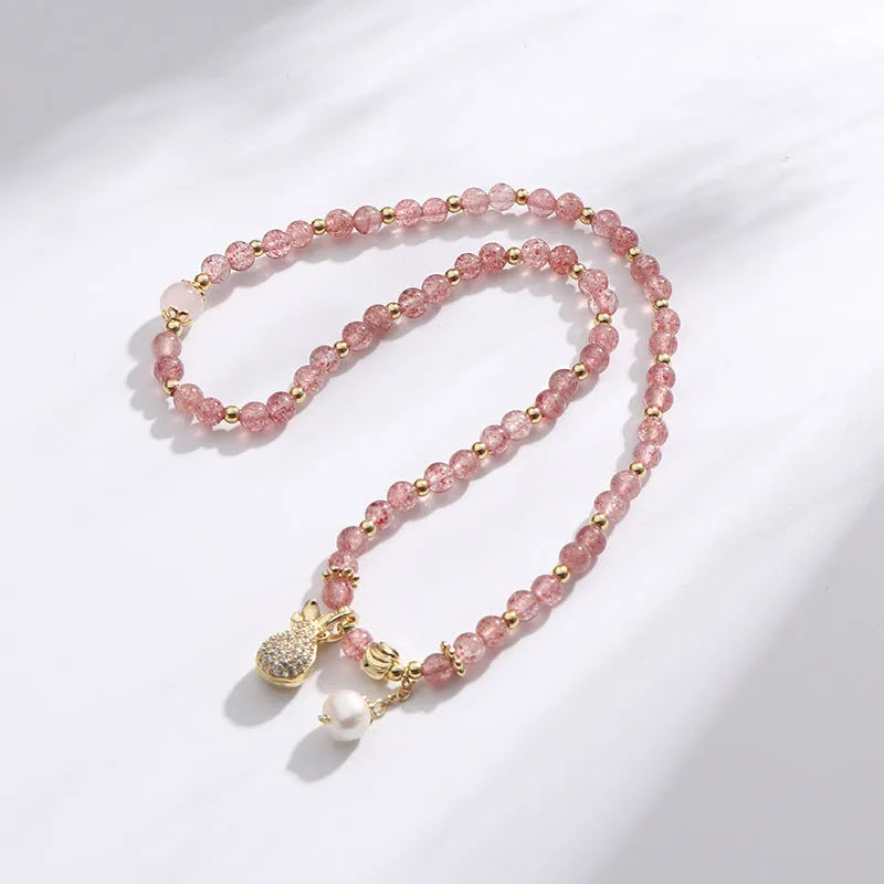Women's strawberry quartz crystal bracelet with geometry shape wallet design