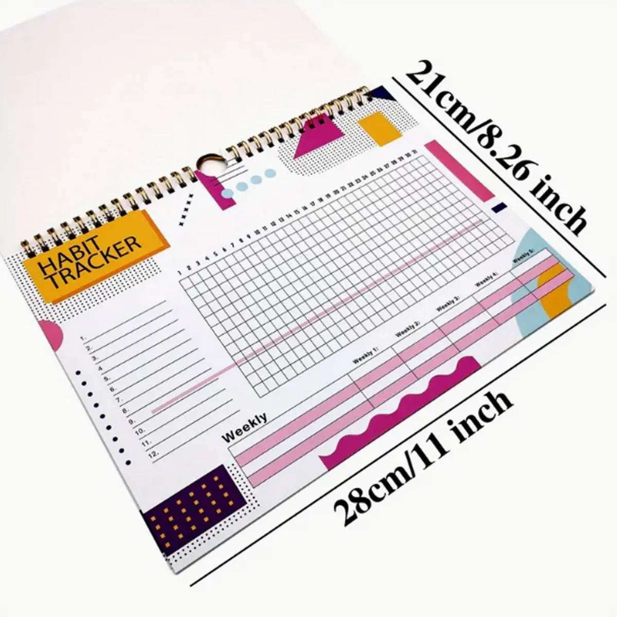 Self-discipline habit tracking notebook showing 12 internal pages with A4 21x28cm dimensions
