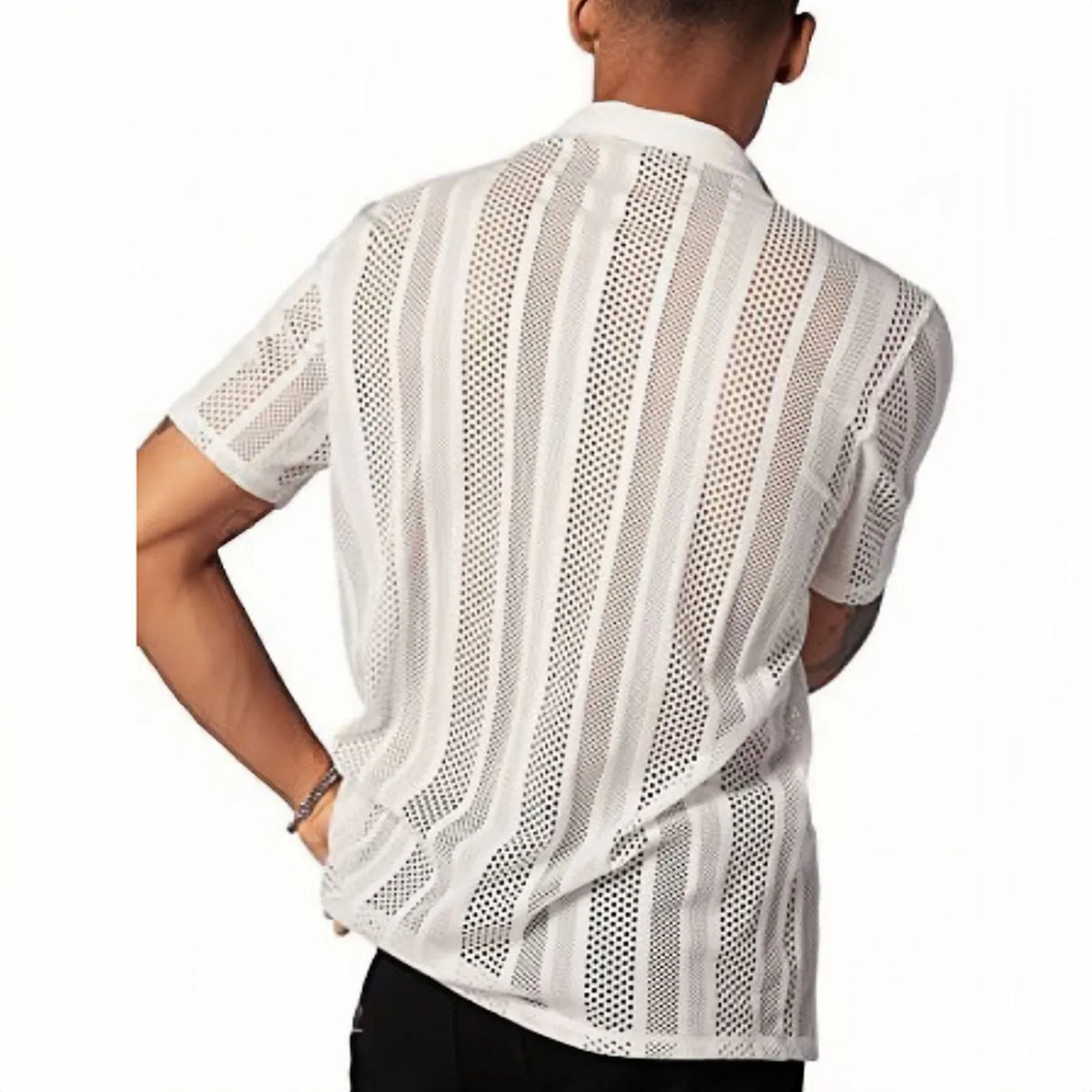 Men's button knitted short-sleeved shirt with jacquard craft texture in regular fit