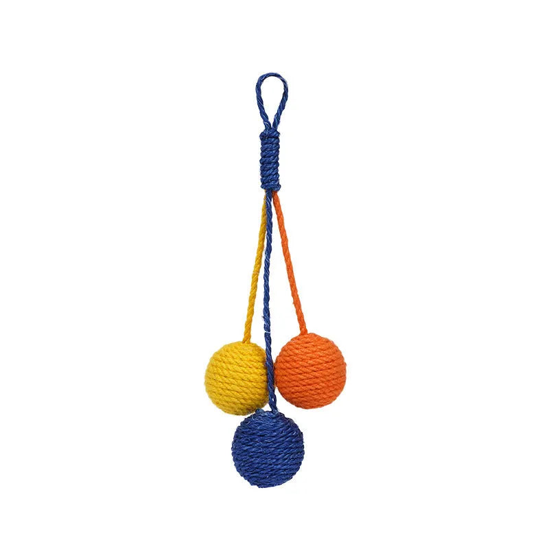 Cat toy set with bite-resistant teaser stick, catnip ball and interactive kitten toys in blue, green and red-yellow-blue colours