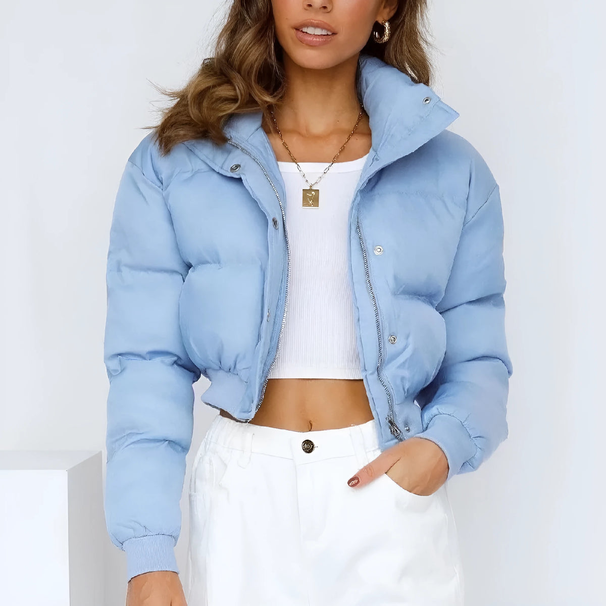 Women's loose fit polyester casual jacket in blue colour with long sleeves
