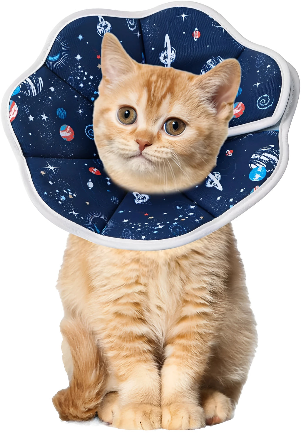 Soft adjustable fabric cat recovery collar cone in Constellation colour for post-surgery protection