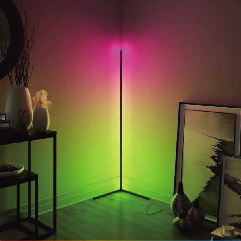 Black smart RGB atmosphere floor lamp with aluminium alloy body and silicone shade
