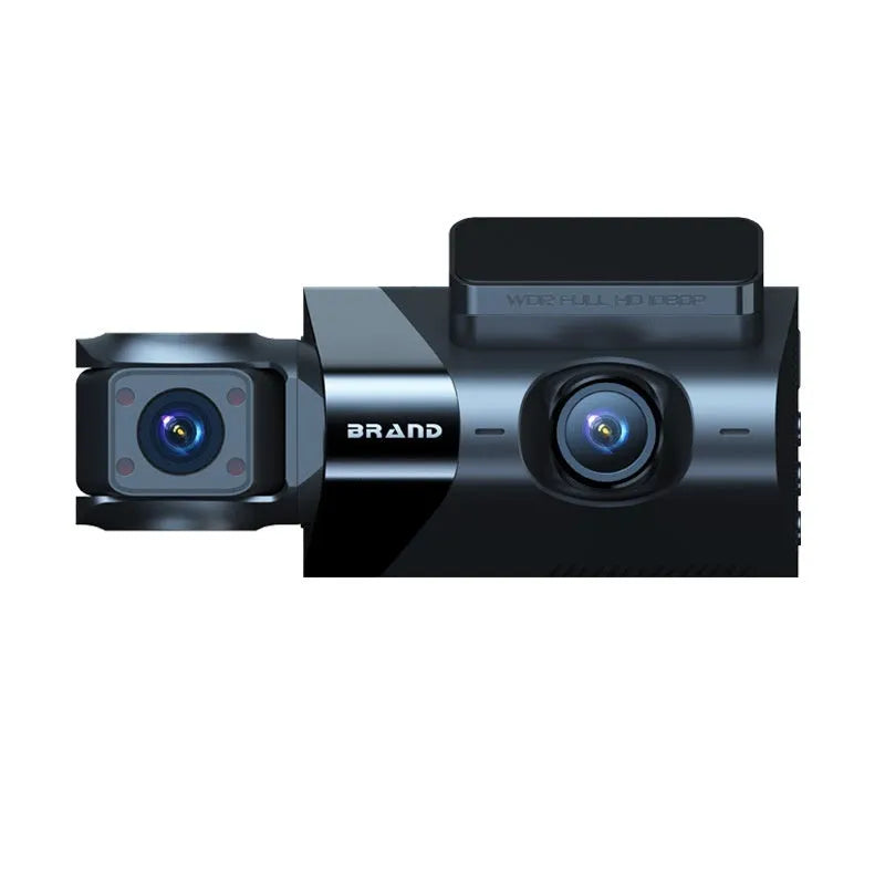 Black car dash camera with 5 inch screen showing road recording display