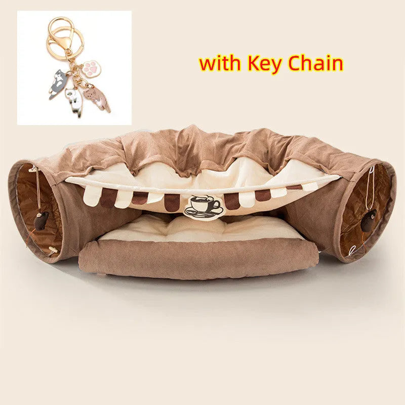Collapsible cloth cat tunnel in four colour options measuring 45 by 50 by 22 centimetres