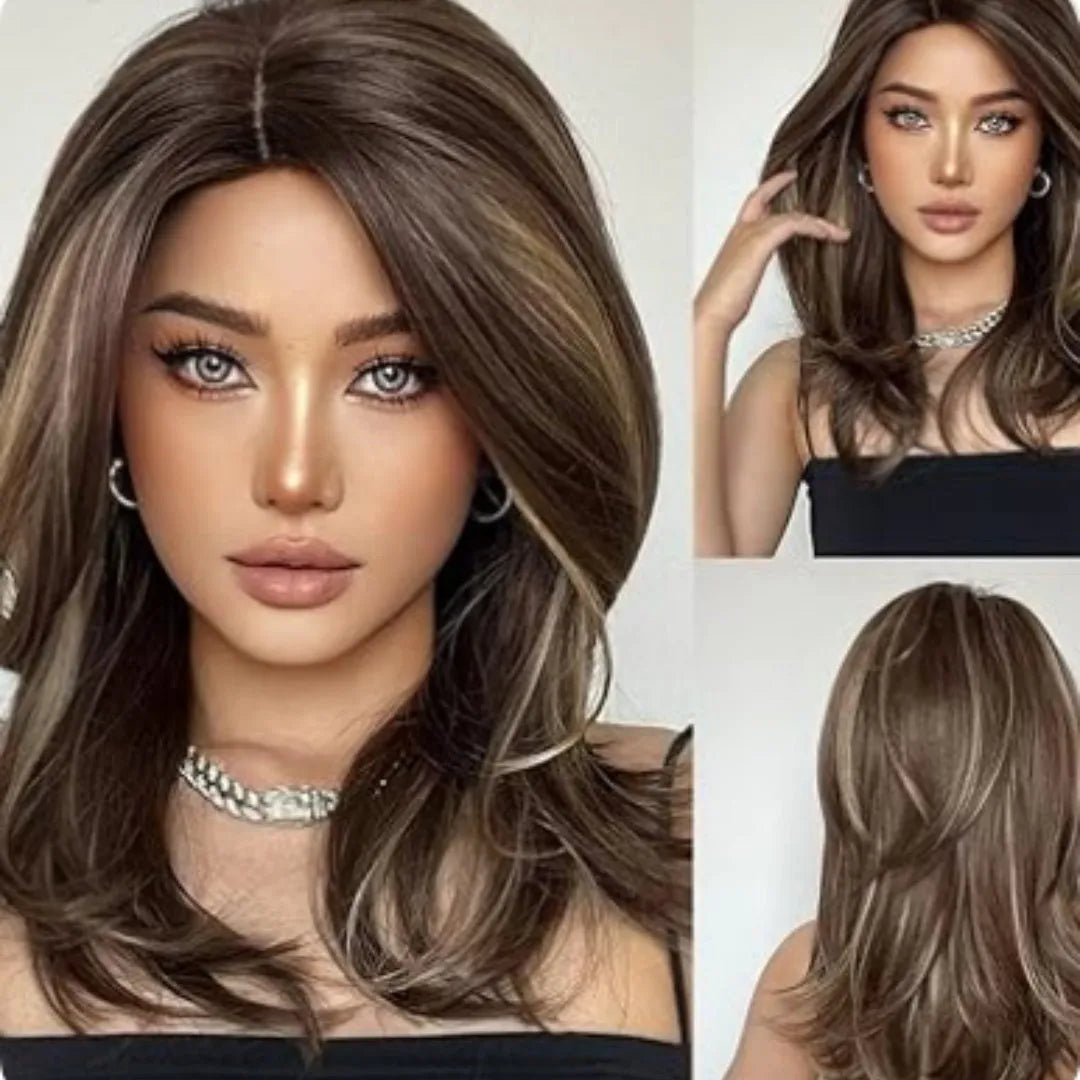 Mid-length curly synthetic wig with gradient colour effect in three colour options